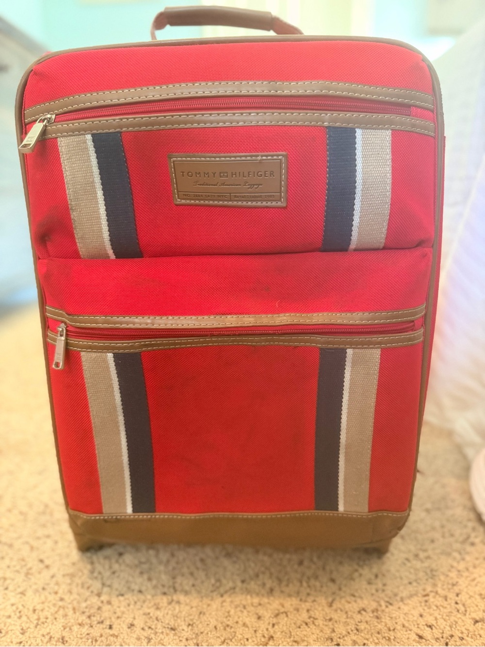Tommy Hilfiger Red Travel Carry-On with Stripe Accents